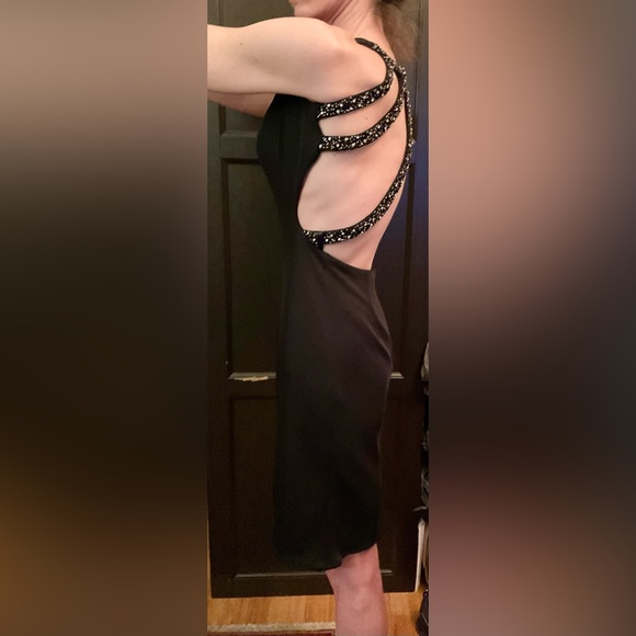 Jovani Black Sculpted Open Back Silver Beaded Cage Evening Dress Size 4 - Picture 11 of 12